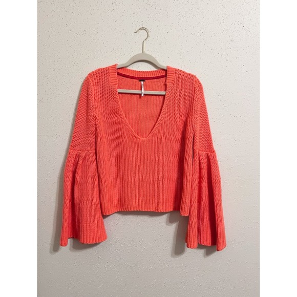 FREE PEOPLE Damsel Orange Bell Sleeve Fall Knit Sweater Size XS - Picture 8 of 10